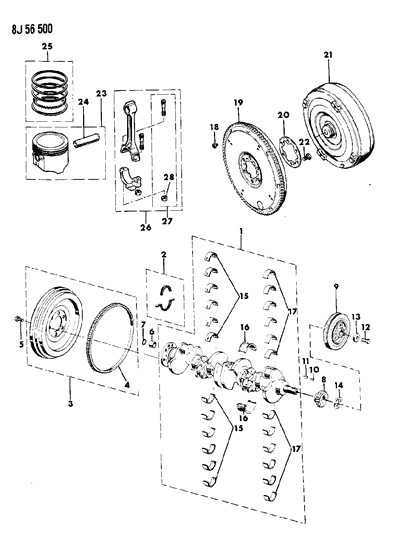 1990 Jeep Comanche Crankshaft & Piston Diagram 3