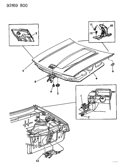 1993 Dodge Shadow Hood & Hood Release Diagram