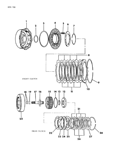 1984 Dodge W350 Clutch, Front & Rear With Gear Train Diagram 1