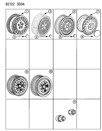 1992 Chrysler LeBaron Wheels, Caps And Nuts Diagram