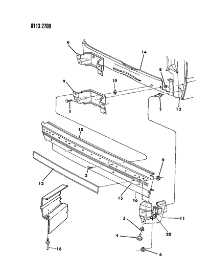 1988 Dodge Caravan Bumper, Rear Diagram