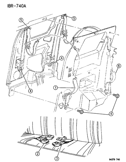 1996 Dodge Ram 2500 Belt - Shoulder, Front & Rear Belt - Lap Rear Seat Diagram