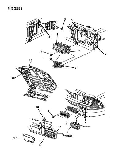 1989 Dodge Spirit Lamps - Front Diagram