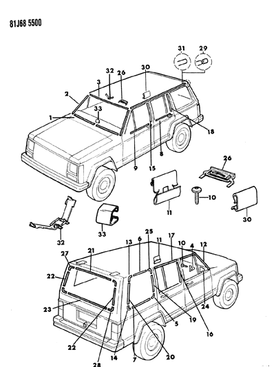 1986 Jeep Cherokee Mouldings, Exterior - Upper Diagram 3
