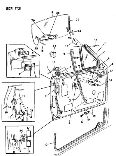 1993 Dodge Dakota RETAINER-Rear Door Glass Div CHNL W Diagram for 4198752