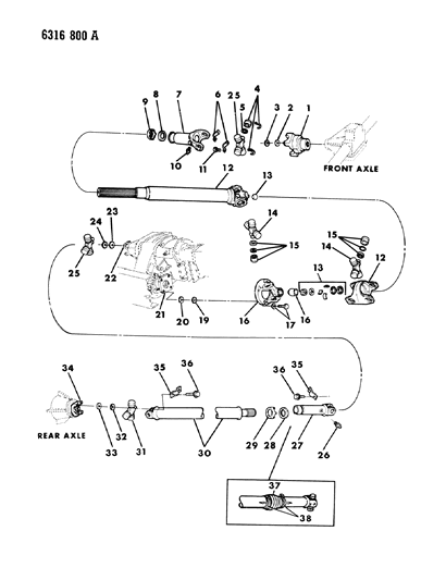 1986 Dodge D150 Propeller Shaft 2 Piece And Universal Joint Diagram 3