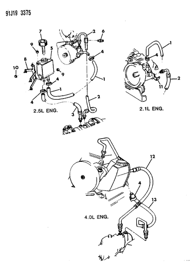 1992 Jeep Comanche Power Steering Hoses And Reservoir Diagram