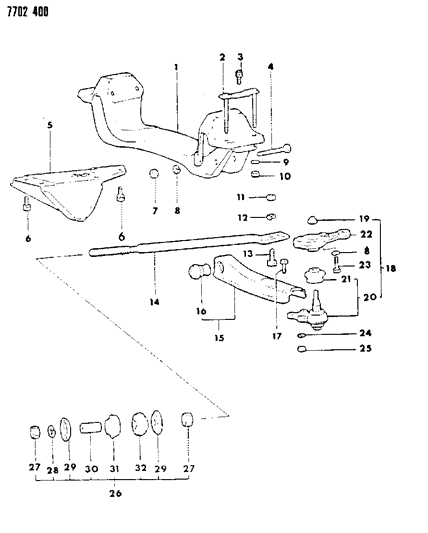 1987 Chrysler Conquest Crossmember, Lower Control Front Diagram