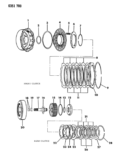 1987 Dodge Ramcharger Clutch, Front & Rear With Gear Train Diagram 2