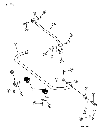 1994 Jeep Wrangler Bar, Front Stabilizer Diagram