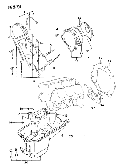 1990 Dodge Ram 50 Oil Pan & Timing Cover Diagram 2