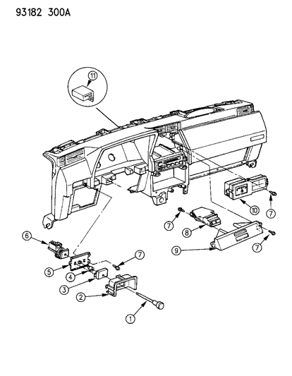 1993 Dodge Shadow Instrument Panel Controls & Switches Diagram