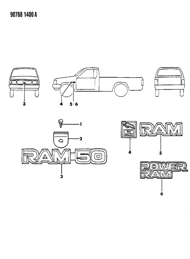 1990 Dodge Ram 50 Nameplates - Exterior View Diagram