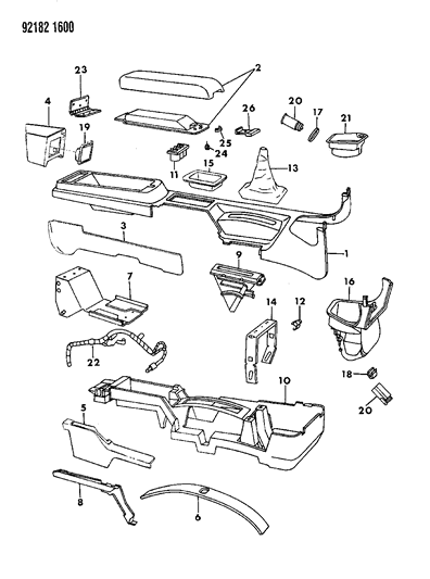 1992 Chrysler LeBaron Console, Center Diagram