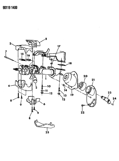 1990 Chrysler LeBaron Column, Steering, Upper And Lower With Tilt Diagram