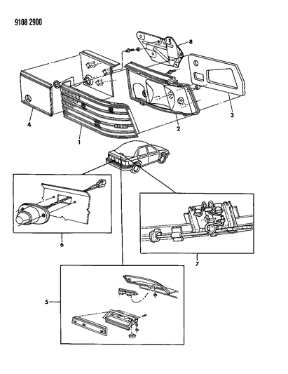 1989 Dodge Shadow Lamps & Wiring - Rear Diagram