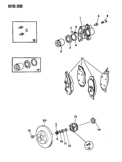 1990 Dodge Caravan Brakes, Front Diagram 2