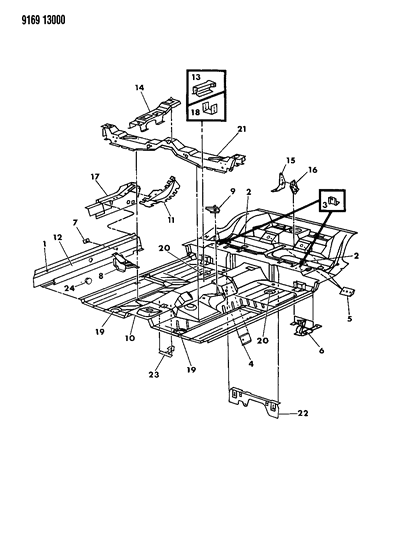 1989 Chrysler LeBaron GTS Floor Pan Front Diagram