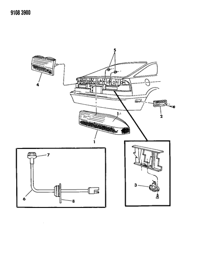 1989 Dodge Daytona Lamps & Wiring - Rear Diagram