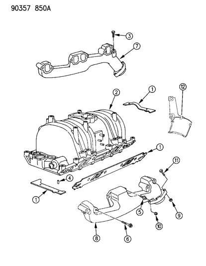 1992 Dodge D150 Manifolds - Intake & Exhaust Diagram 3