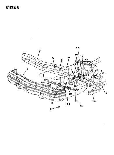 1990 Dodge Dynasty Fascia, Bumper Front Diagram