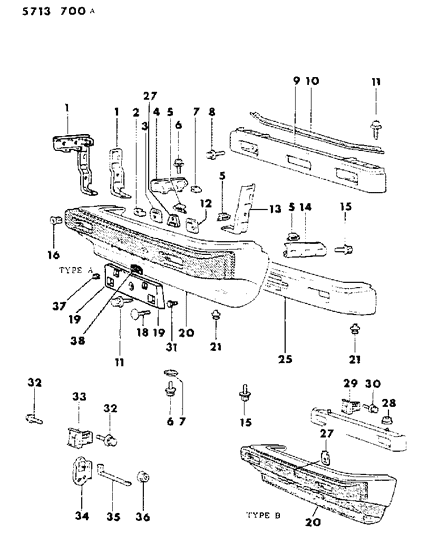 1985 Dodge Colt Bumper, Front Diagram