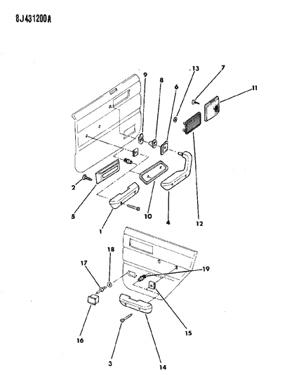 1987 Jeep Wagoneer Interior Door Trim Parts Diagram