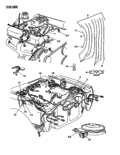 1989 Dodge Diplomat Wiring - Engine - Front End & Related Parts Diagram