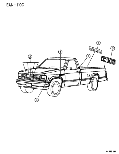 1996 Dodge Dakota Nameplates & Ornamentation Diagram