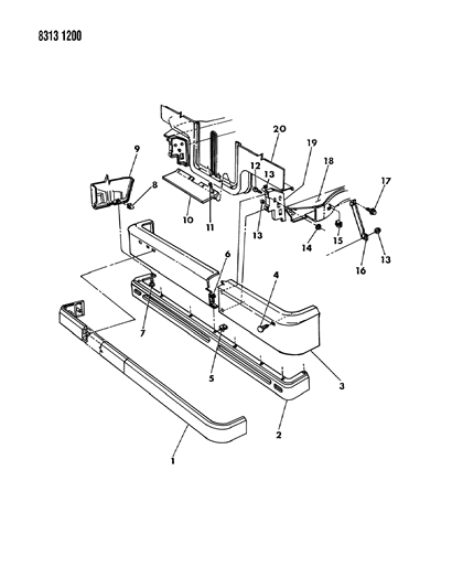 1989 Dodge Dakota Bumper, Front Diagram