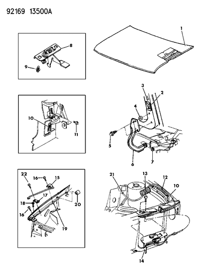 1992 Chrysler Town & Country Hood & Hood Release Diagram