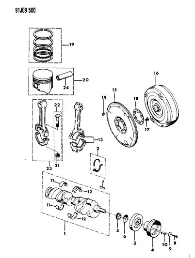 1991 Jeep Grand Wagoneer Crankshaft & Piston Diagram