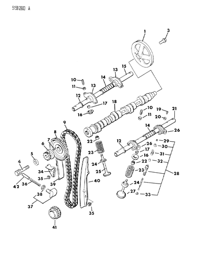 1985 Dodge Aries Camshaft, Valves, Timing Chain & Related Parts Diagram