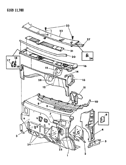 1986 Dodge Caravan Cowl & Dash Panel Diagram