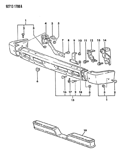 1992 Dodge Ram 50 Front Center Bumper Kit Diagram for MB598024