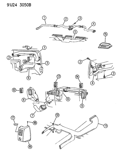 1993 Jeep Grand Wagoneer Air Ducts & Outlets Diagram