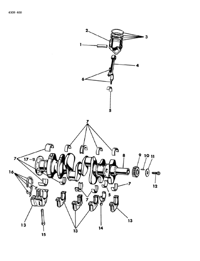 1984 Dodge Ram Van Crankshaft , Pistons , Rings , Connecting Rods Diagram 2