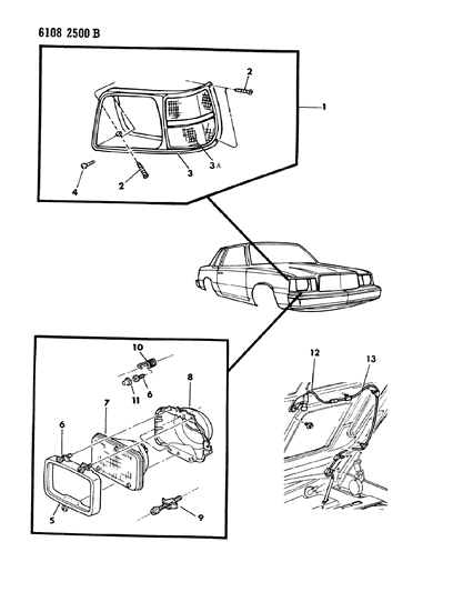 1986 Dodge Aries Lamps - Front Diagram