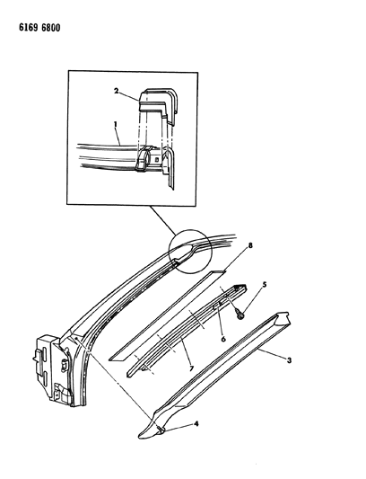 1986 Chrysler Town & Country Convertible Windshield Header Diagram