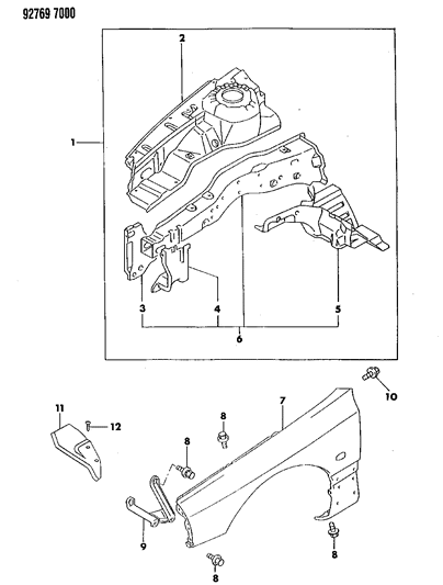 1992 Dodge Stealth Fender, Shield & Mud Guard Diagram