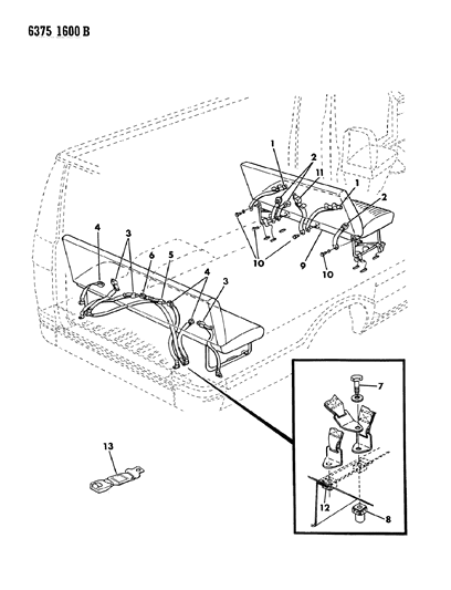 1987 Dodge Ram Van Belts - Seat Intermediate & Rear Seats Diagram