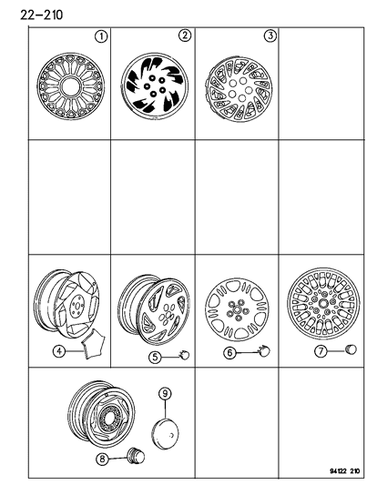 1994 Dodge Shadow Caps & Covers, Wheel Diagram