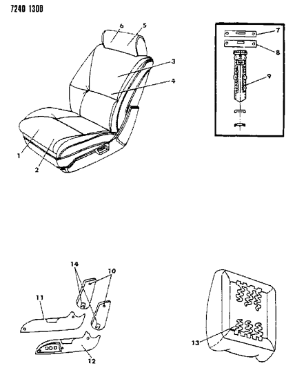 1987 Chrysler LeBaron GTS Front Seat Diagram 1