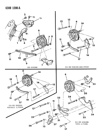 1987 Dodge D150 Alternator & Mounting Diagram 3