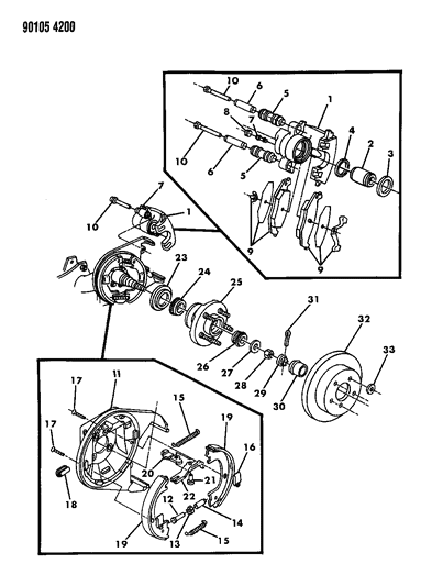 1990 Chrysler LeBaron GTC Brakes, Rear Disc Diagram