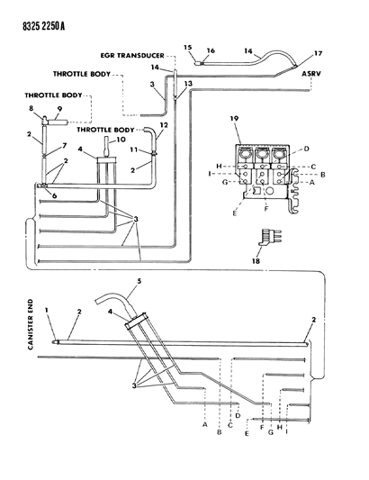 1989 Dodge Dakota EGR & Vapor Canister Hose Harness Diagram 3