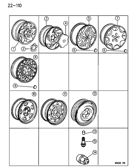 1994 Chrysler Concorde Wheels, Caps And Nuts Diagram