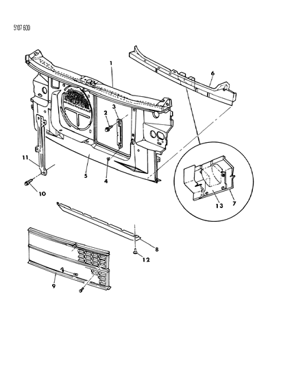 1985 Dodge Caravan Grille & Related Parts Diagram