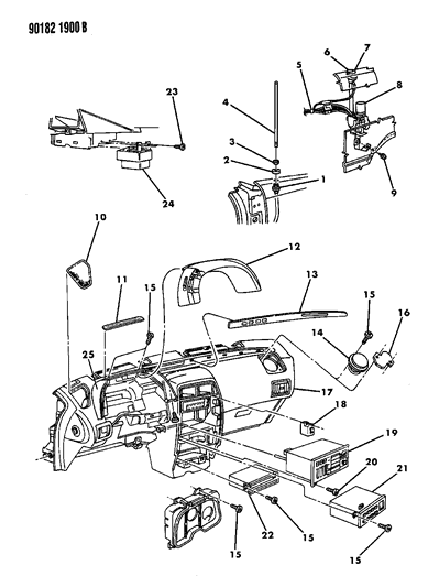 1990 Chrysler LeBaron Instrument Panel, Radio & Antenna Diagram