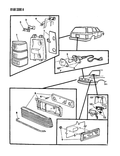 1988 Dodge Aries Lamp Lower Dk OPNG Panel TST Diagram for 4321068